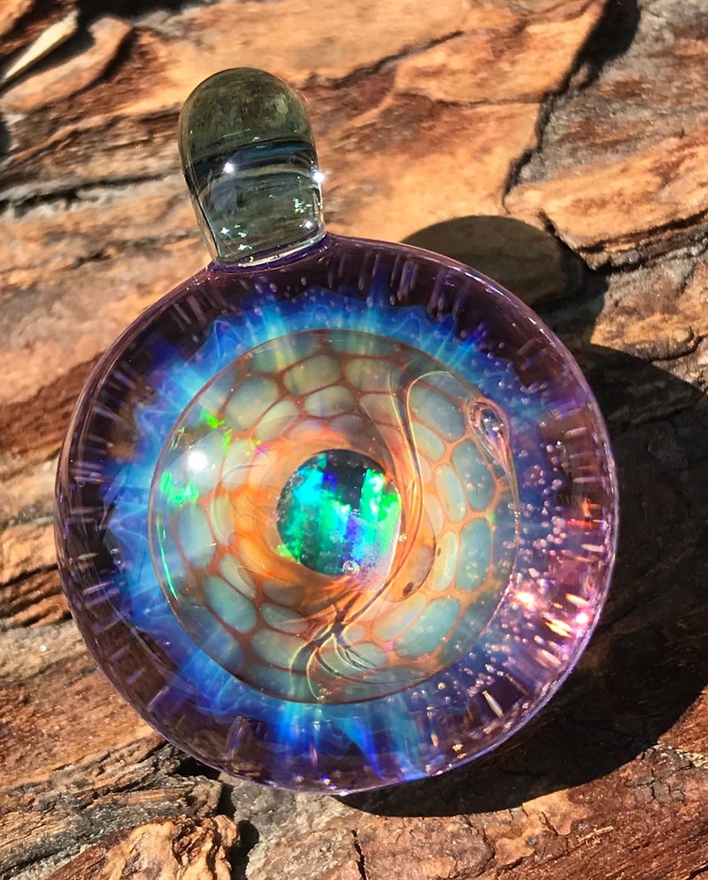 boroccus Opal & White Blue Fire Solid Geometry borosilicate glass pendant - สร้อยคอ - แก้ว หลากหลายสี