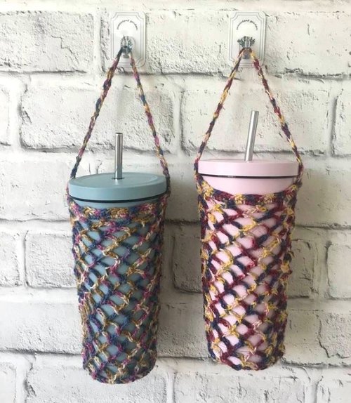愛編織 編織愛 Love to Knit, Knit for Love 手作日本段染麻線編織杯套/飲料水壺提袋/環保杯套冰霸杯套