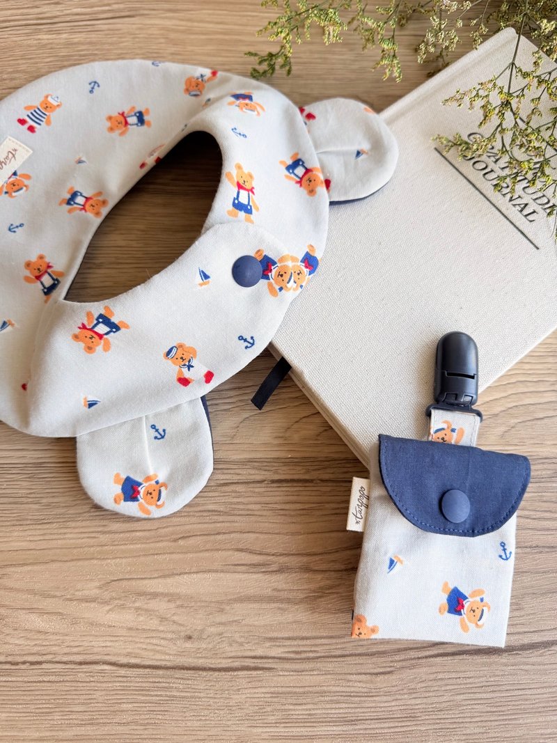 Tanpopo Handmade Baby Goods | Nautical Bear Series Bib - ผ้ากันเปื้อน - ผ้าฝ้าย/ผ้าลินิน สีเทา