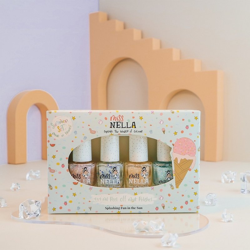 UK [Miss NELLA] Water-based removable safe nail polish for children - Breeze Bubbles 4 pack - Nail Polish & Acrylic Nails - Other Materials Multicolor