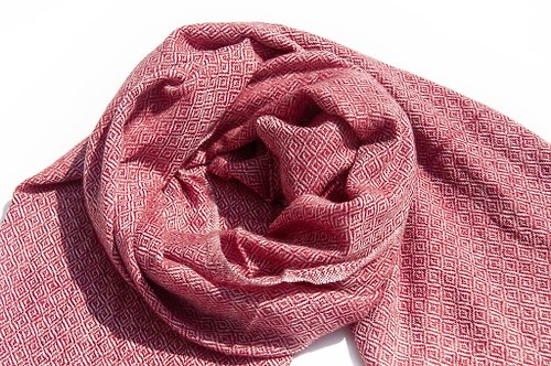 omhandmade 喀什米爾Cashmere 針織圍巾 純羊毛圍巾 手織圍巾 編織圍巾-紅色