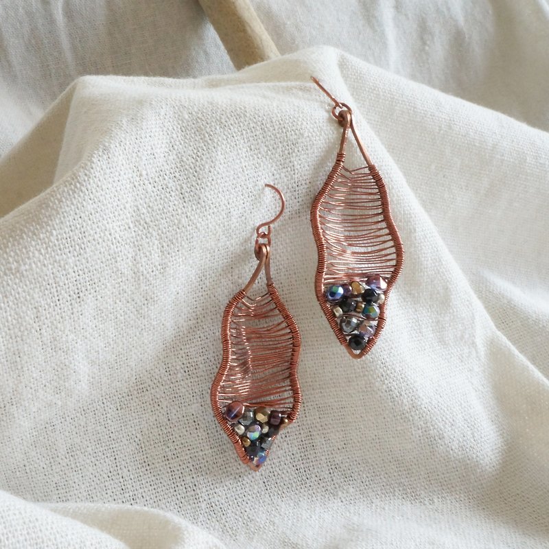 Handmade Bronze- Autumn Leaf Dangle Earrings - Earrings & Clip-ons - Copper & Brass Purple