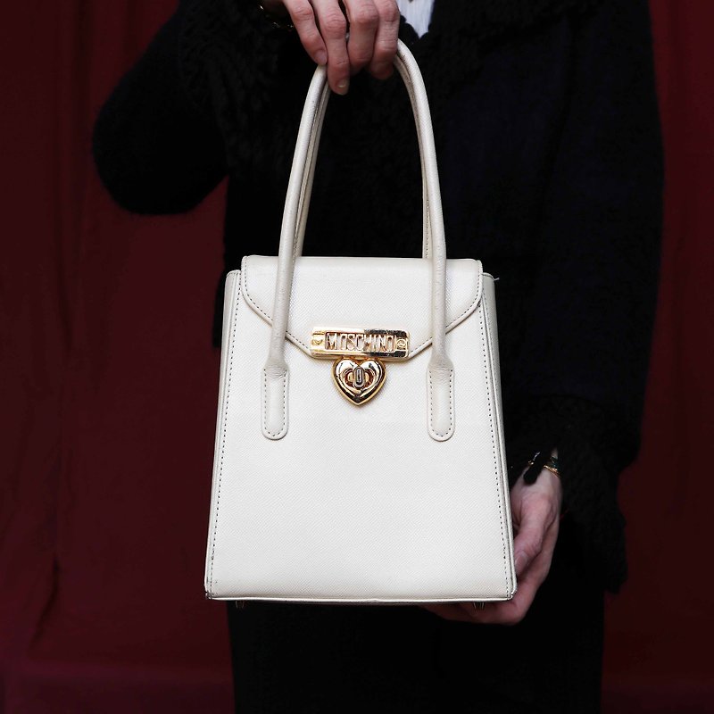Pumpkin Vintage. Classic Moschino White Handmade Antique Bag - Handbags & Totes - Genuine Leather White