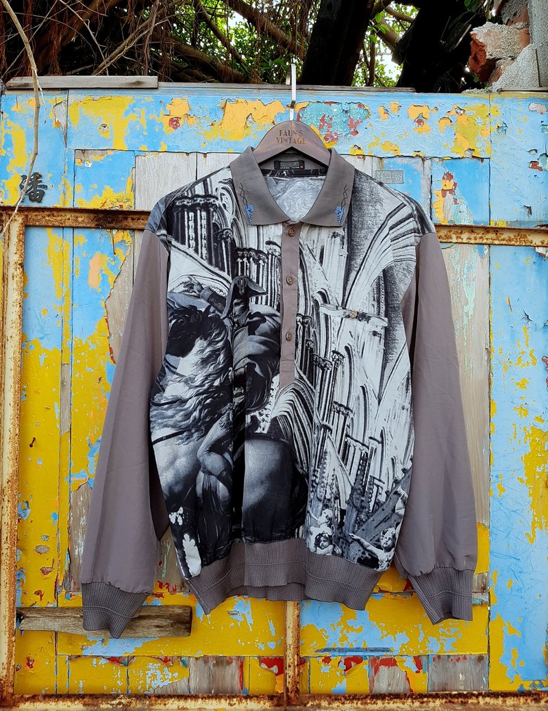 Turtle Gege - Napoleon painting vintage cardigan shirt VINTAGE - เสื้อเชิ้ตผู้ชาย - เส้นใยสังเคราะห์ 