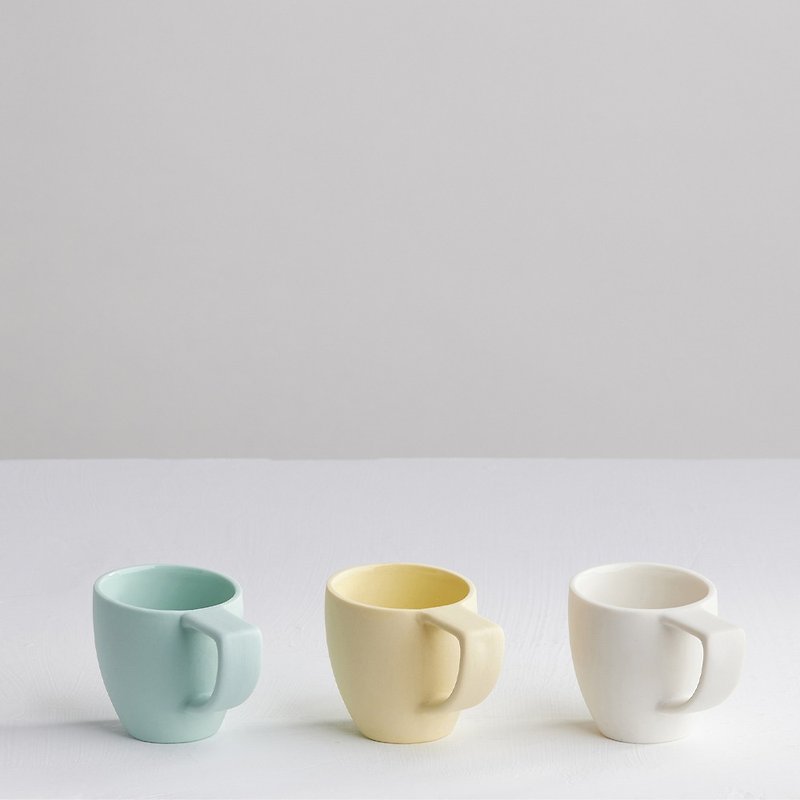 【3,co】海洋斜月濃縮杯(三色組) - 白+黃+綠 - 咖啡杯 - 瓷 白色