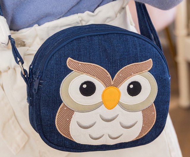 Owl Denim Denim Double Crossbody Side Back Shoulder Bag 810136943