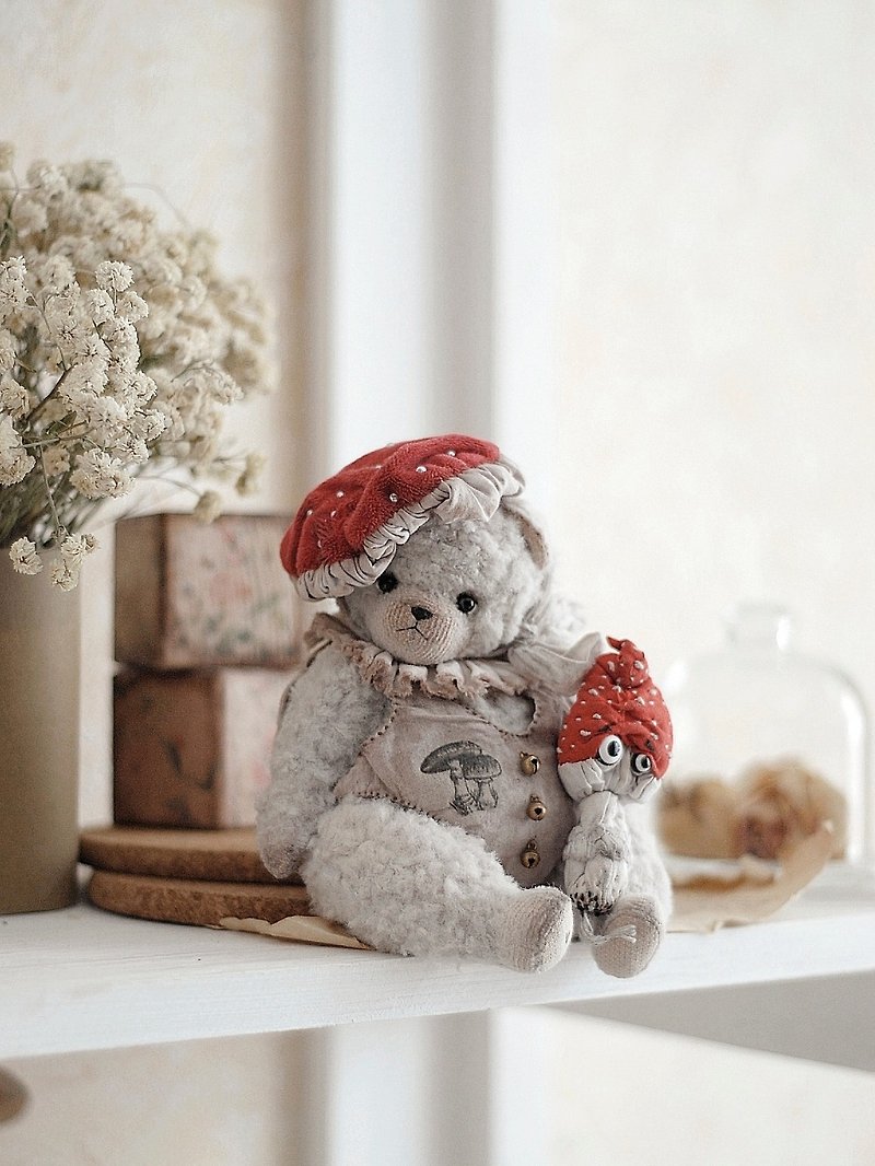 Interior teddy bear Mushroom baby Handmade OOAK - 公仔模型 - 其他材質 多色