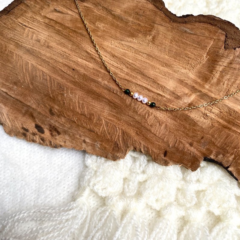 訂製款 14KGF 14K包金 綠砂石珍珠短項鍊 珍珠項鍊 短鏈 短鍊 - 項鍊 - 珍珠 綠色