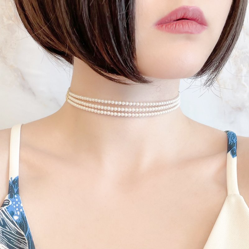 slim / Aglaia Necklace / Silent Night / 3-strand pearl choker SV130SL - Necklaces - Plastic White