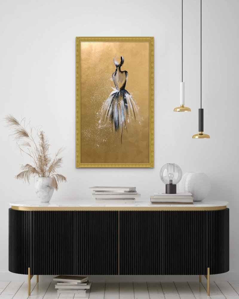 Large Abstract Balerina Oil Painting on Canvas  Wall Ar Picture for Living Room - Wall Décor - Cotton & Hemp Gold