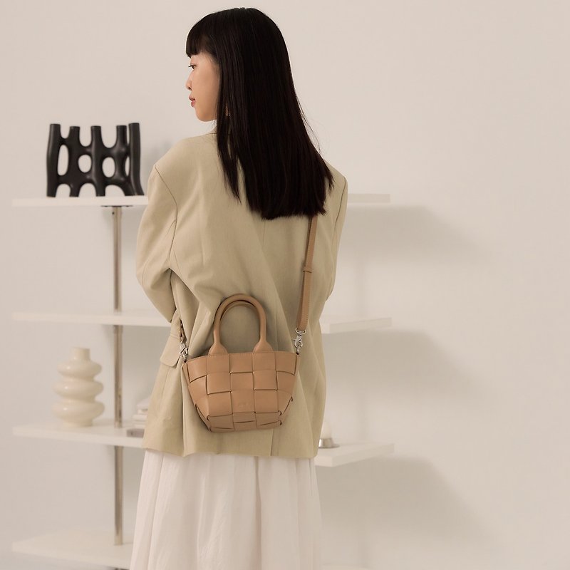 Braided three-dimensional dual-purpose bag - apricot - Handbags & Totes - Genuine Leather 