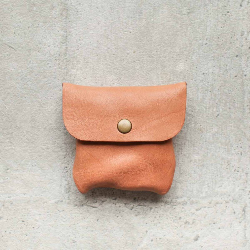 Small veg-tanned leather coin card wallet - กระเป๋าสตางค์ - หนังแท้ สีส้ม