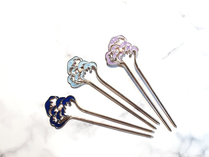 Wave Blossoms - hairpin style double hairpins - Hair Accessories - Other Materials Multicolor