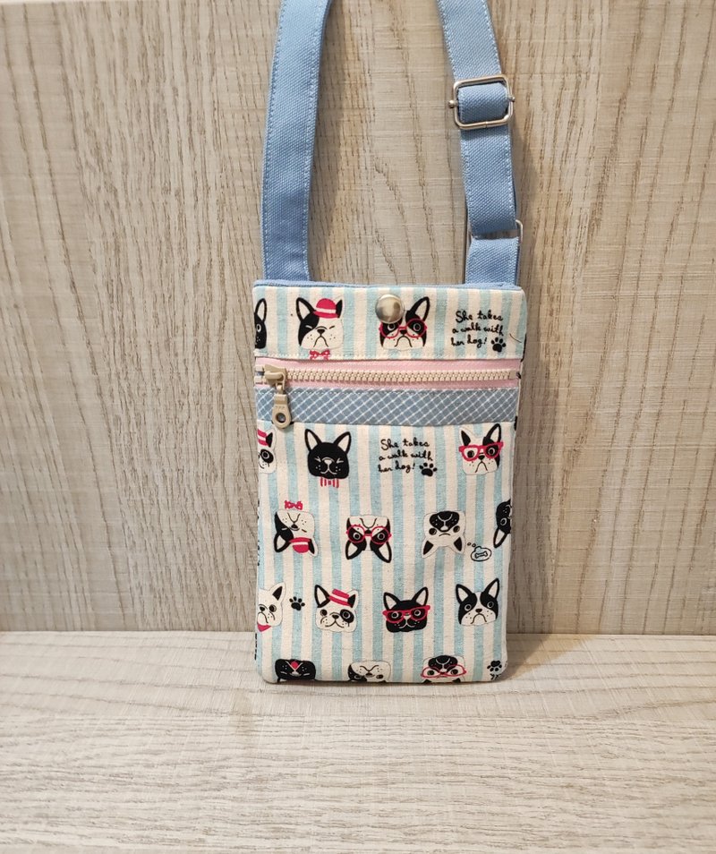 手機隨身包-法國鬥牛犬(附拉鍊) - 側背包/斜背包 - 棉．麻 