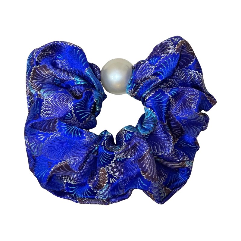錦浪珥 大尺寸帶飾 織錦緞髮圈 髮束 大腸圈 髮帶 髮繩 - 髮夾/鯊魚夾 - 絲．絹 藍色