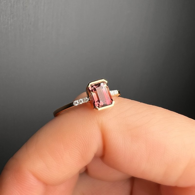 The Fusion - 天然漸變玫瑰粉紅雙色碧璽(0.90ct) 18k玫瑰金鑽戒 - 戒指 - 貴金屬 