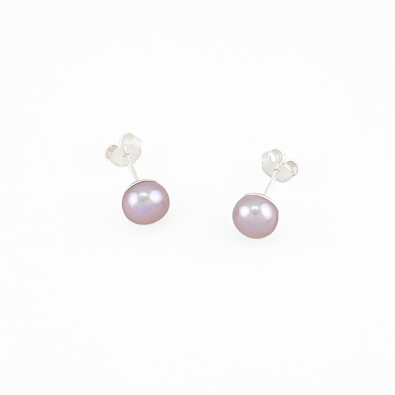 [Soft light pearl Silver stud earrings] 7mm pearl purple and black sterling silver - Earrings & Clip-ons - Sterling Silver Silver