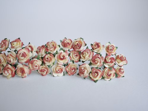 makemefrompaper Paper Flowers, DIY100 pieces mulberry rose size 1.5 cm. brown brush cream color