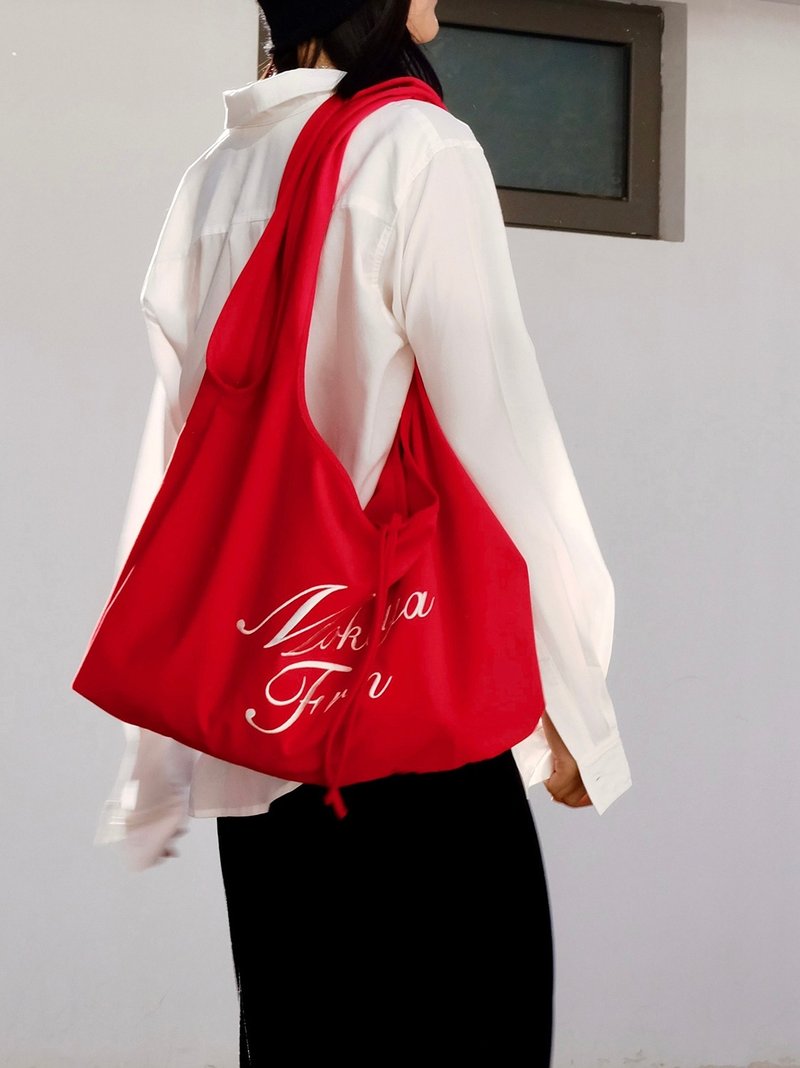 Very special velvety large capacity chili red hobo bag with letter embroidery - กระเป๋าแมสเซนเจอร์ - วัสดุอื่นๆ สีแดง