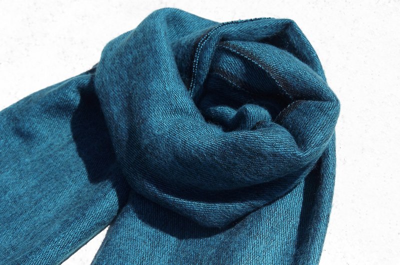 羊毛披巾/boho針織圍巾/針織披巾/蓋毯/純羊毛圍巾-摩洛哥風 藍 - 絲巾 - 羊毛 多色