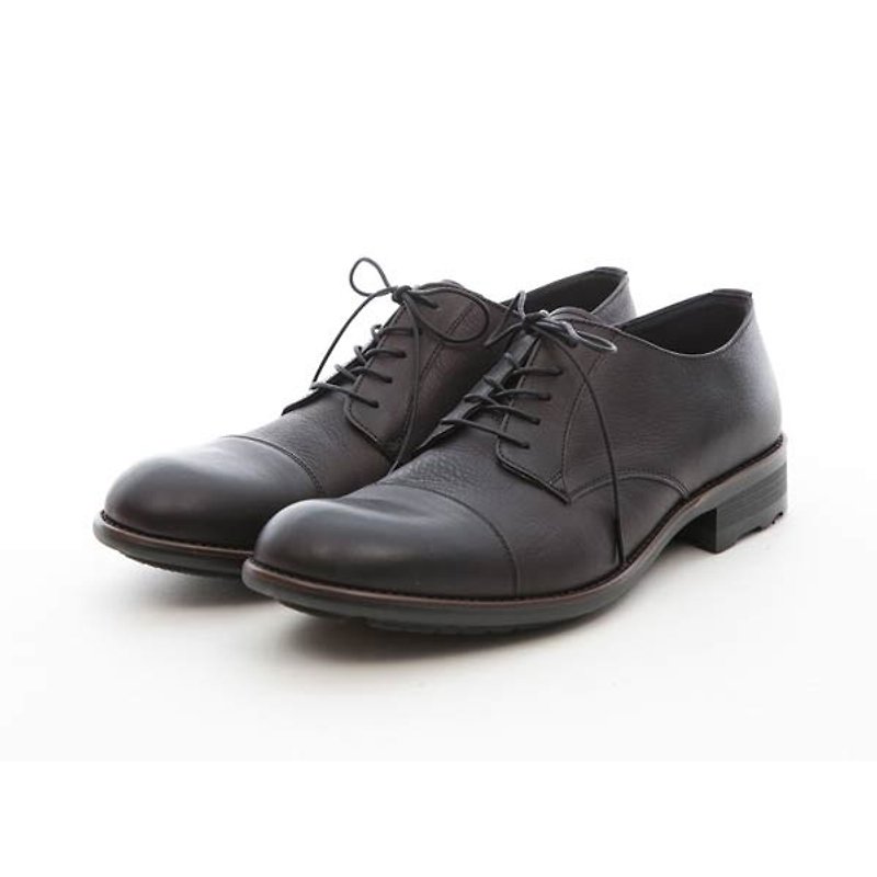 หนังแท้ รองเท้าหนังผู้ชาย สีดำ - ARGIS Heighten Design Horizontal Derby Shoes #41216 Gentleman Black-Handmade in Japan