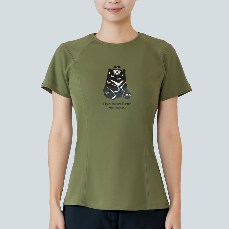 Ogle environmentally friendly functional short-sleeved printed series-Taiwan Black Bear Women's Two Colors - เสื้อยืดผู้หญิง - วัสดุอีโค สีเขียว