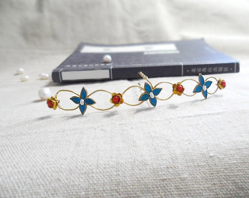//Peach 夭// Flower Coral Pearl Bookmarks - Original Point Cui Bookmarks & Hairpins - Hair Accessories - Gemstone Red