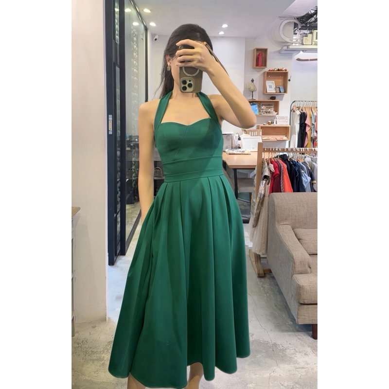 訂製系列-赫本繞頸復古洋裝 - 洋裝/連身裙 - 其他材質 