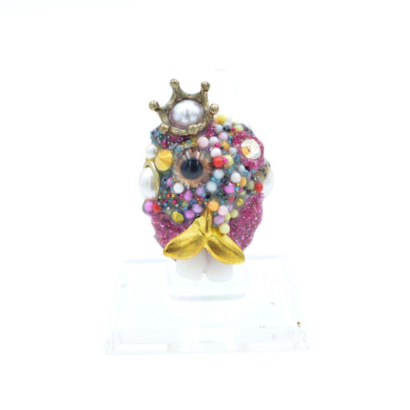 Funny King Face Bead Art Deco Ring - General Rings - Other Metals Multicolor