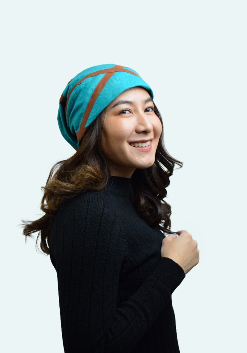 Handmade Linen Beanie- Diamond Pattern For a Visually Captivating Look. - หมวก - ผ้าฝ้าย/ผ้าลินิน ขาว