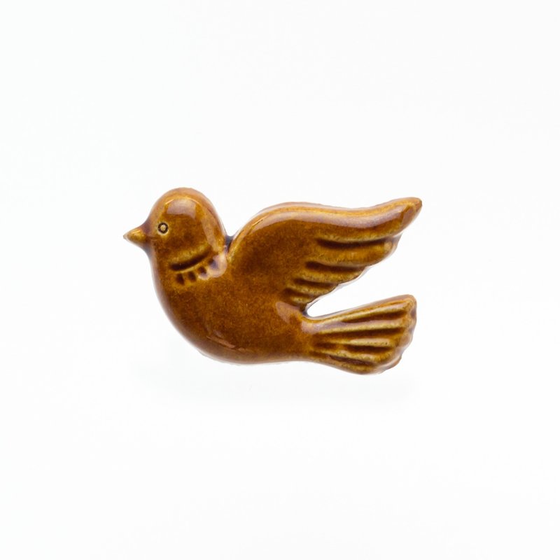 ceramics brooch pigeon brown - Brooches - Pottery Brown