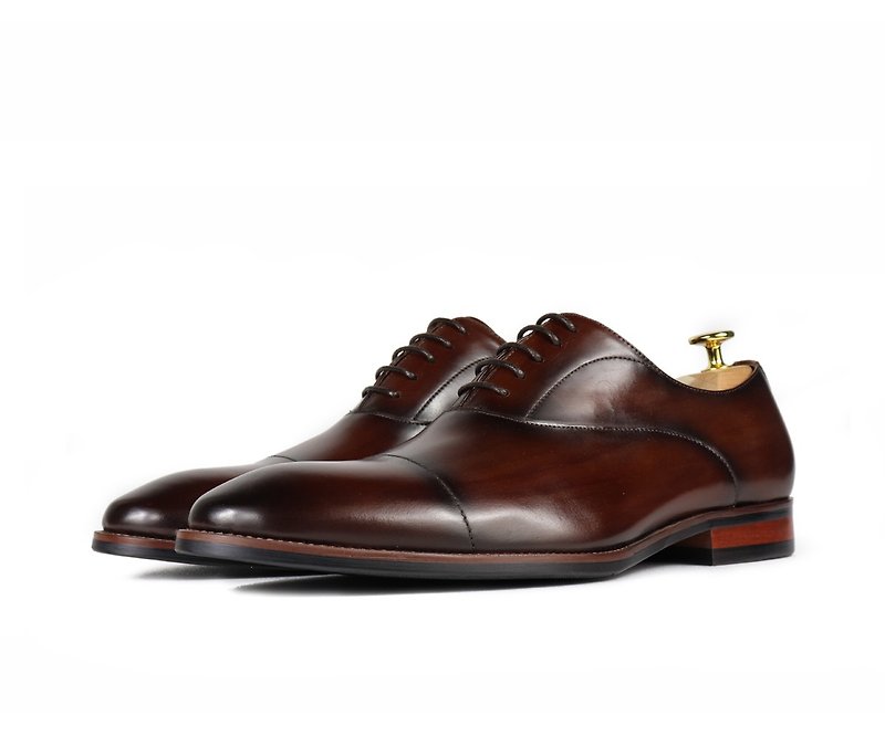 Smoked old Oxford shoes-PE366-701 - รองเท้าอ็อกฟอร์ดผู้ชาย - หนังแท้ สีนำ้ตาล