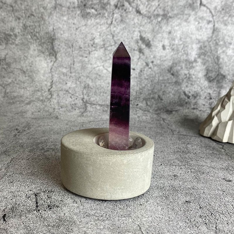 Crystal Column - Purple Fluorite Small Square Column Office Healing Micro Landscape Device Decoration One Object and One Picture - Items for Display - Gemstone Purple