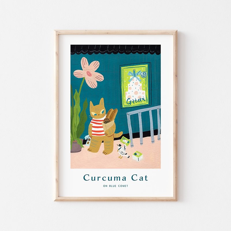 Turmeric Cat Buys Bread I Print Decorative Painting - Posters - Paper Green