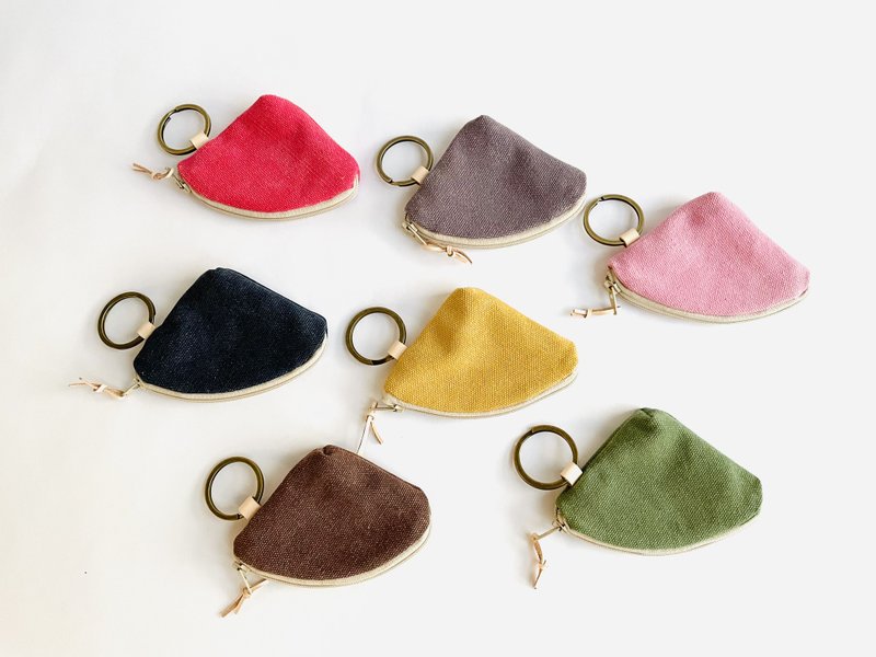 1/4 circle. Coin key case. 7 colors. washed canvas - กระเป๋าใส่เหรียญ - ผ้าฝ้าย/ผ้าลินิน หลากหลายสี