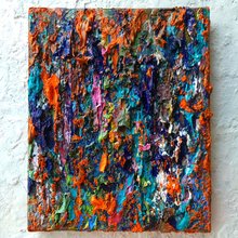 抽象的な魚の油彩画 ユニークな群がる抽象的な厚い色の油絵の魚 - ショップ Silvia