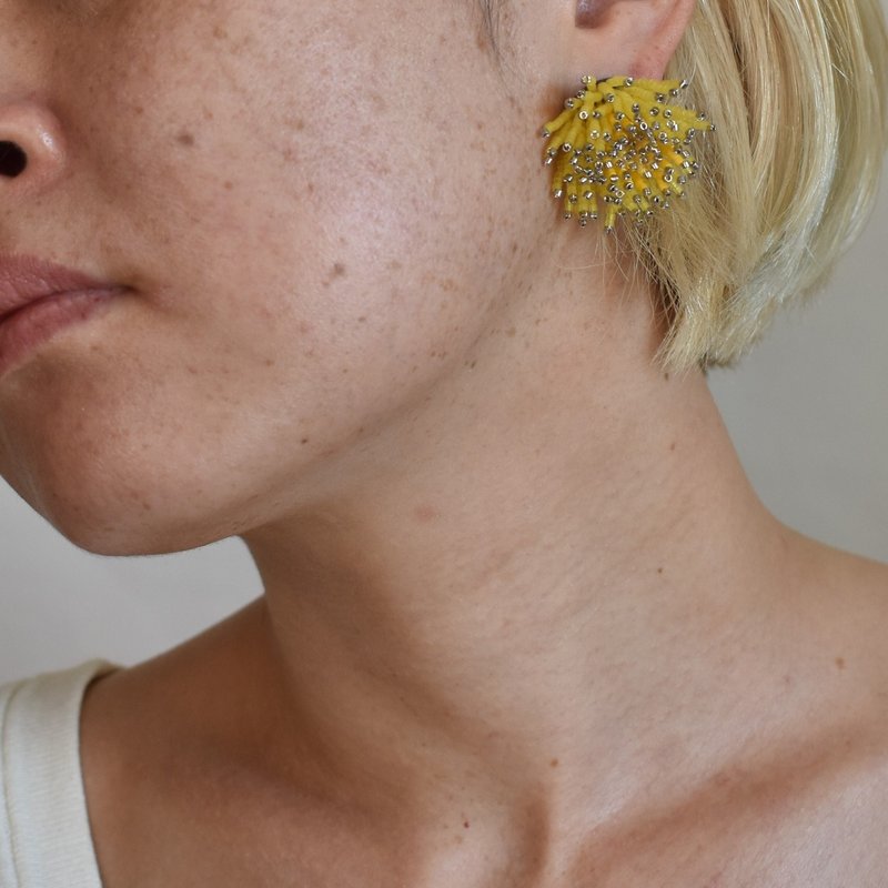 蒲公英 (タンポポ) / silver - 耳環/耳夾/耳骨夾 - 玻璃 