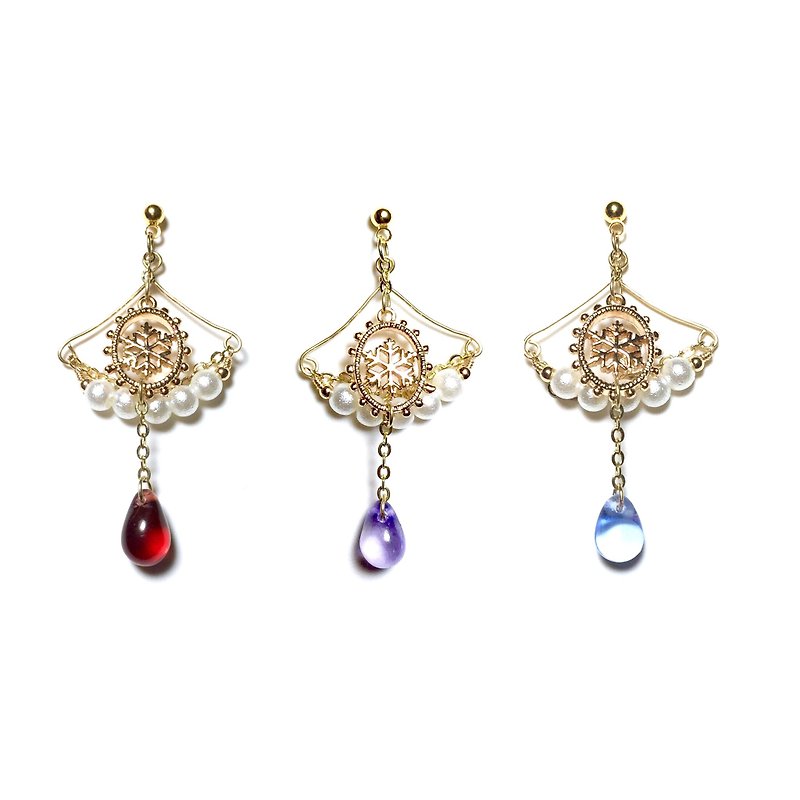 [Ruosang] Snow fell. Imported 18k gold-plated ear studs. Pearls & snowflakes. Earrings/ Clip-On. Birthstone in December. birthday present. - Earrings & Clip-ons - Other Metals Purple