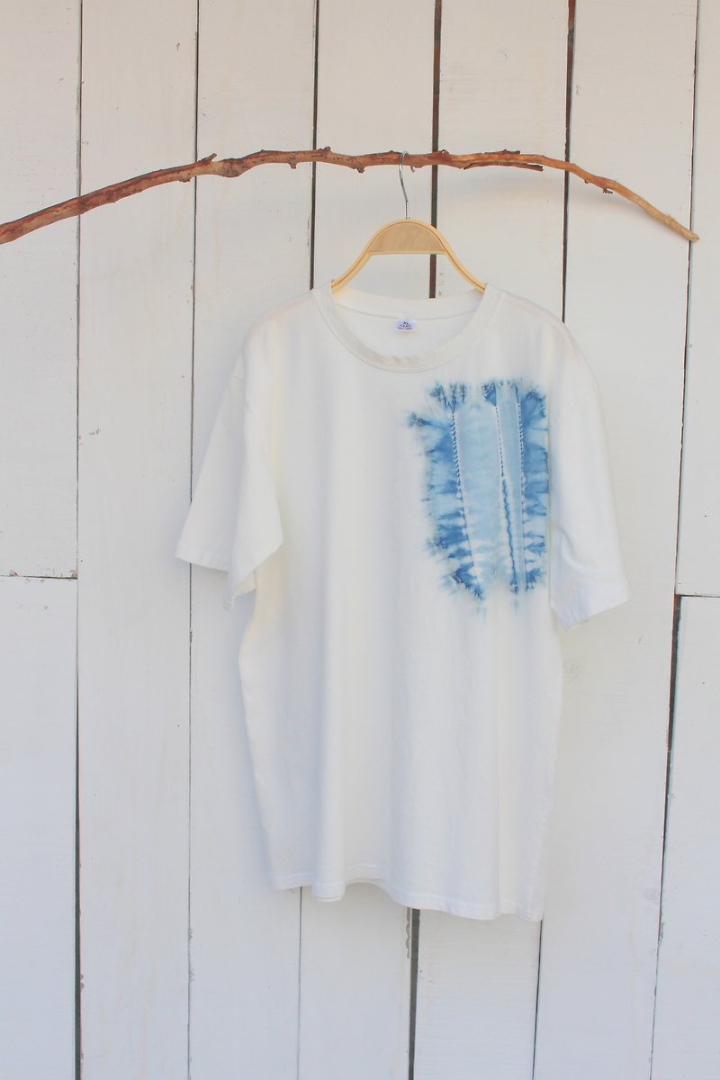 快適な手染めブルー色素isvara純粋な綿のTシャツシリーズ奥付 - トップス ユニセックス - コットン・麻 ブルー