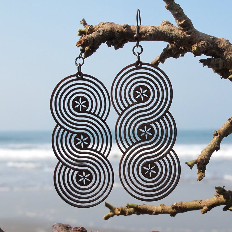 Wood earrings - Boho earrings - Infinity - 耳環/耳夾/耳骨夾 - 木頭 咖啡色