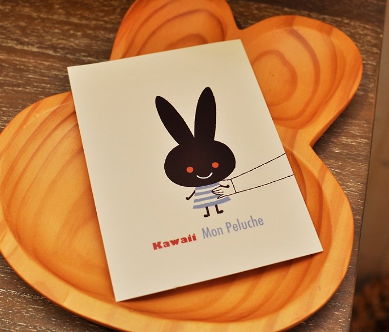 [Kato Shinji] MON PELUCHE series cute black rabbit JIJI postcard/universal card★ - การ์ด/โปสการ์ด - กระดาษ ขาว
