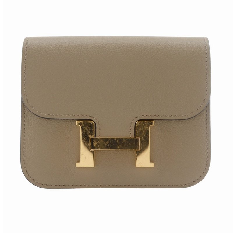 【日本直送】エルメス HERMES コンスタンス  二つ折り財布 スリムウォレット シェーブル グレージュ W レディース【中古】 - 錢包/皮夾/長短夾 - 真皮 咖啡色
