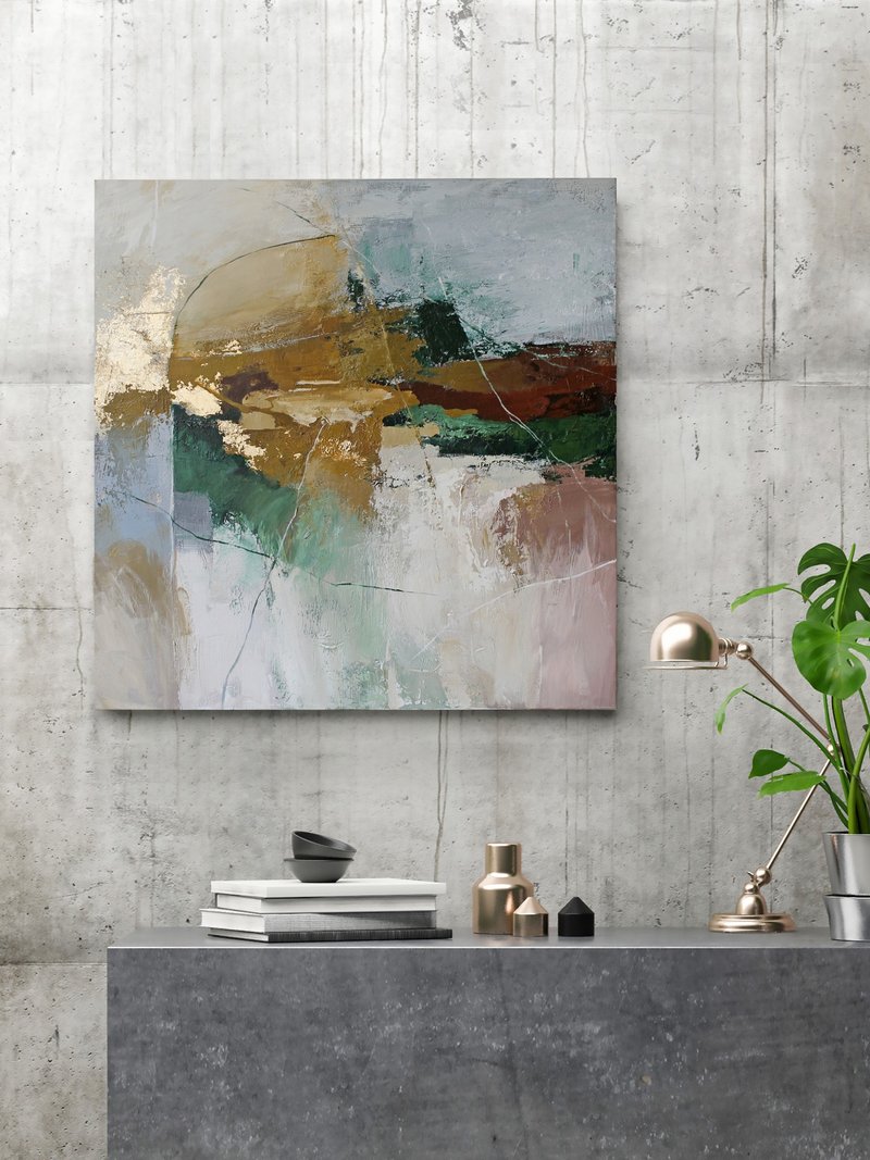 Green Abstract Painting | Green Blue Painting | Green Abstract Art | Iceland 2 - 壁貼/牆壁裝飾 - 棉．麻 綠色