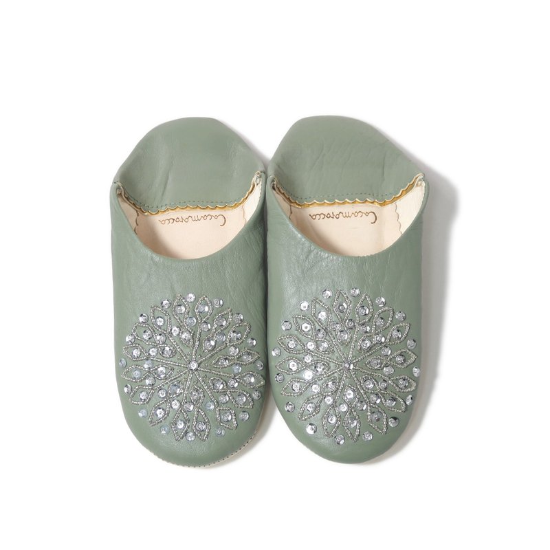 高品質 オリーブ / シルバー モロッコ 無臭 レザー バブーシュ スリッパ - 室內拖鞋 - 真皮 綠色