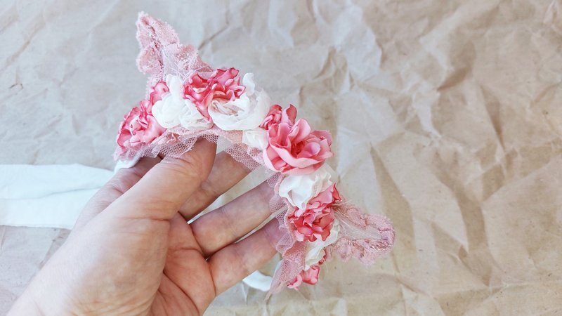 Cat ears headband Baby headband, flower crown headband halo photography prop - bb帽/髮帶 - 其他材質 粉紅色