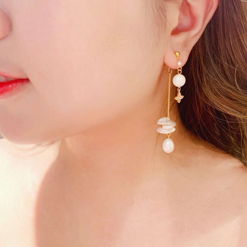 [Selected Wedding Gifts] | Handmade Freshwater Pearl Nickel-Free Anti-Allergy Earrings - Earrings & Clip-ons - Pearl White