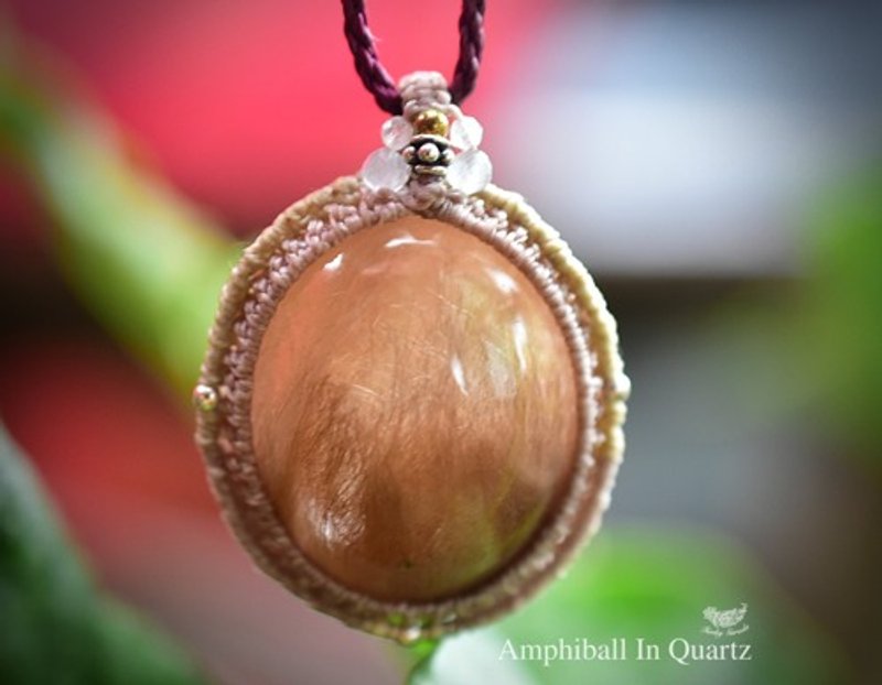 元気印★オレンジふわり★アンフィボールインクォーツ マクラメペンダント678 - 項鍊 - 寶石 