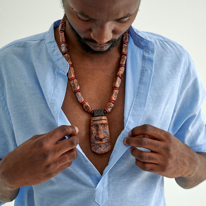 Mask chunky men necklaces / Long beaded necklace for men