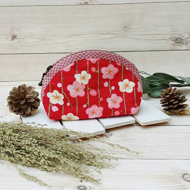 【Change Purse】Japanese-style cherry blossoms - กระเป๋าใส่เหรียญ - ผ้าฝ้าย/ผ้าลินิน สีน้ำเงิน