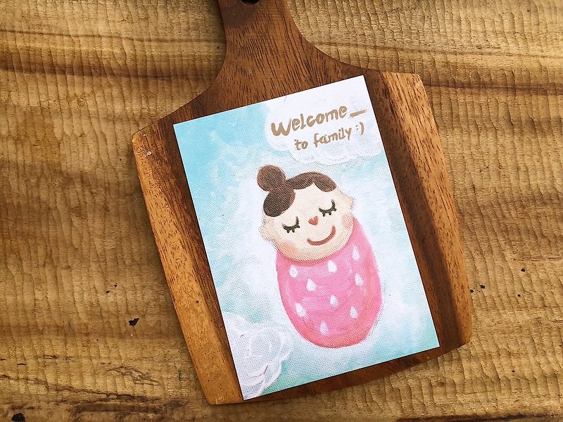 家族へようこそ-毛虫の女の赤ちゃん - カード・はがき - 紙 ピンク
